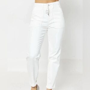 Judy Blue Women’s 5/27 Cream High-rise Jeans Tie Waste.